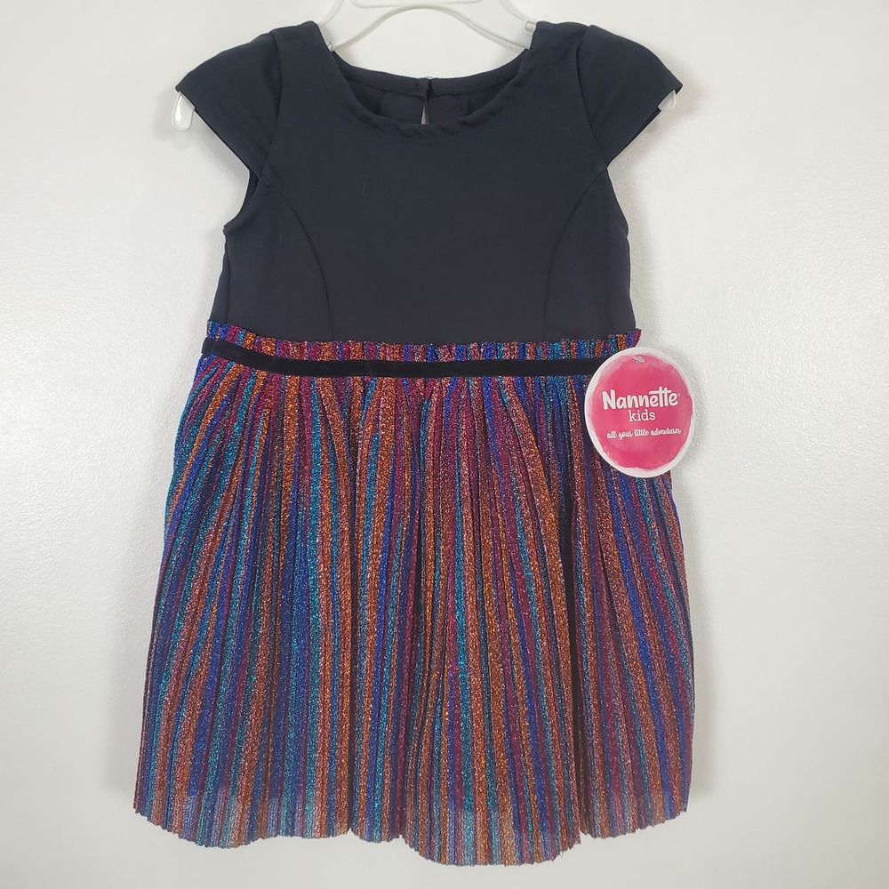 Nanette Kids NWT 2T black and rainbow pleated dress